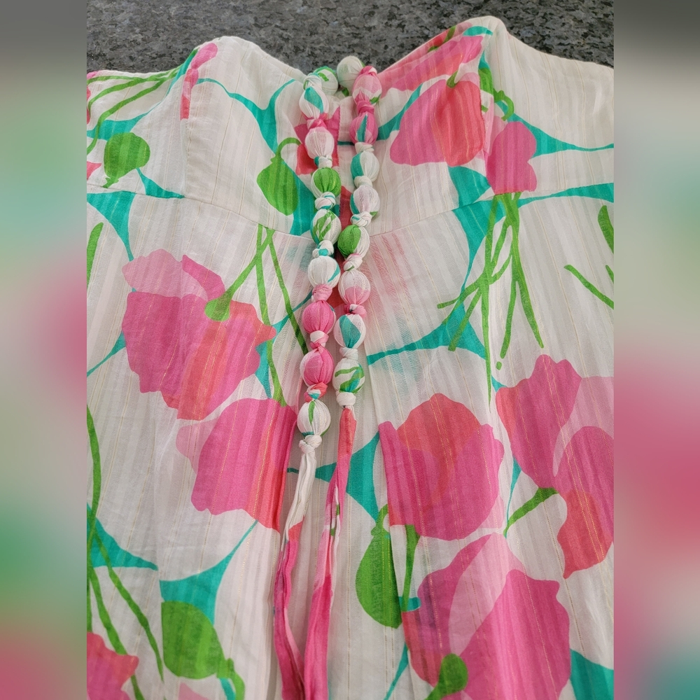 Lilly Pulitzer White Strapless Dress with Pink & Green Floral Print - Picture 4 of 10